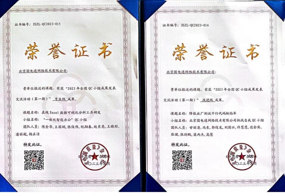 國(guó)網(wǎng)信通產(chǎn)業(yè)集團(tuán)國(guó)電通兩項(xiàng)QC成果分獲2023年全國(guó)QC小組成果二、三等獎(jiǎng)