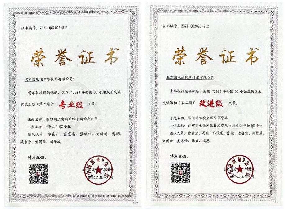 國網(wǎng)信通產(chǎn)業(yè)集團國電通兩項QC成果分獲2023年全國QC小組成果二、三等獎
